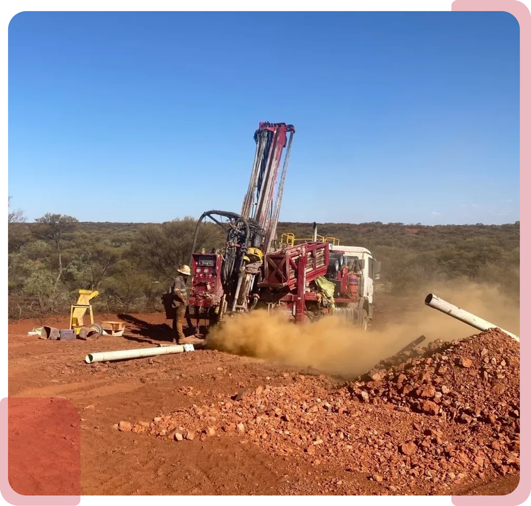 Workers operating drilling equipment outdoors